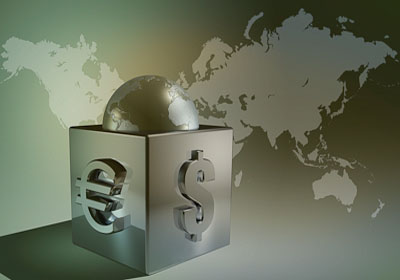 Globe in Box With Dollar and Euro Signs Dollar Climbs Against Euro