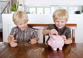 Twins With Piggybank Twins With PIggybank