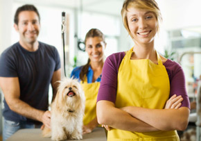 Groomers With Dog and Owner Groomers With Dog and Owner
